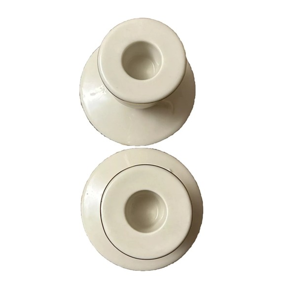 Lenox Porcelain Rose Motif Cream w/ Gold Trim Candle Holders Set of 2 - Picture 3 of 4